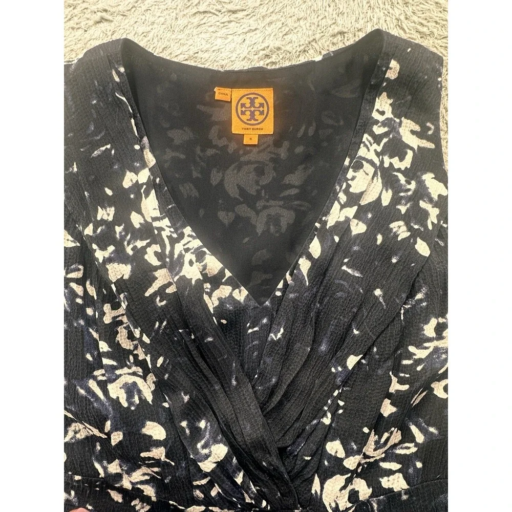 Tory Burch Dress 100% Silk Floral Blue Sleeveless‎ Size 6